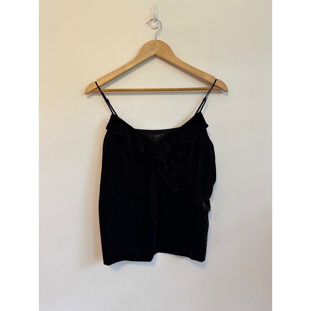 J. Crew Black Velvet Ruffle Wrap Camisole Top | Size 8 Petite